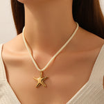 DIEYURO 316L Stainless Steel Golden Irregular Star Pendant Necklace For Women New Fashion Waterproof Beige Rope Chain Jewelry