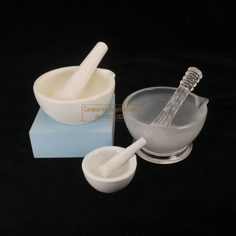 1pcs Glass Mortar with Pestle & Lab Ceramic Mortar 6/9/12/15/18cm Glass Grinding Bowl Medicine Grinder Experiment