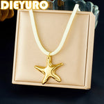 DIEYURO 316L Stainless Steel Golden Irregular Star Pendant Necklace For Women New Fashion Waterproof Beige Rope Chain Jewelry