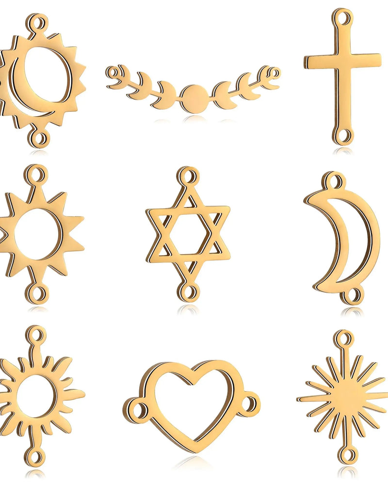 5Pcs/Lot Star/Cross/Sun Link Connector Charms Stainless Steel Link Pendants Dangle DIY Necklace Bracelet Jewelry Making Supplies